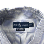 Ralph Lauren 90年代 オックスフォード ボタンダウンシャツ XL ブルー ストライプ コットン CLASSIC FIT スモールポニー 刺繍