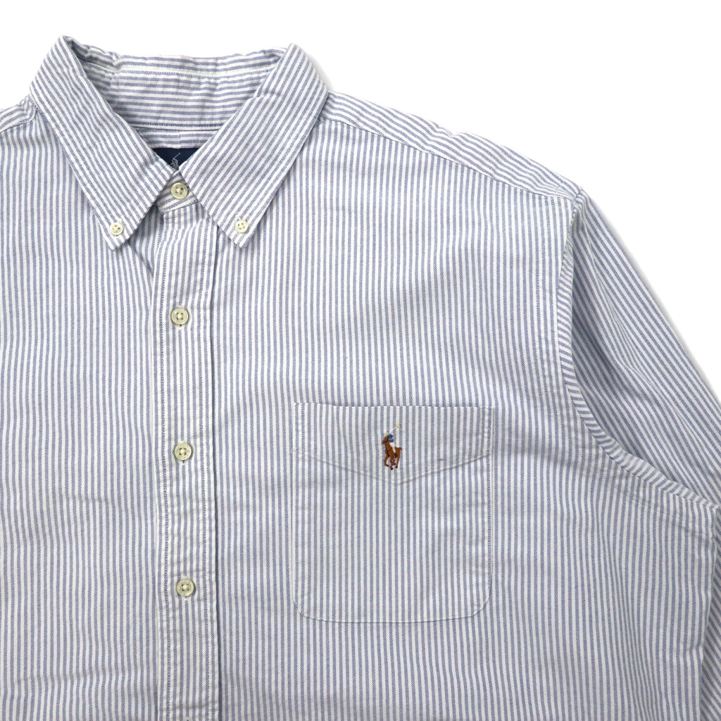 Ralph Lauren 90年代 オックスフォード ボタンダウンシャツ XL ブルー ストライプ コットン CLASSIC FIT スモールポニー 刺繍
