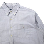 Ralph Lauren 90年代 オックスフォード ボタンダウンシャツ XL ブルー ストライプ コットン CLASSIC FIT スモールポニー 刺繍