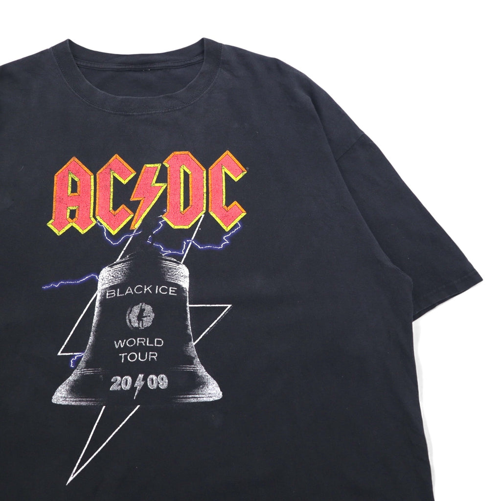AC/DC ロック バンド Tシャツ XL ブラック コットン BLACK ICE ツアー 両面プリント