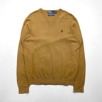 Polo Ralph Lauren 90年代 Vネック ピマコットン ニット セーター L ベージュ スモールポニー刺繡