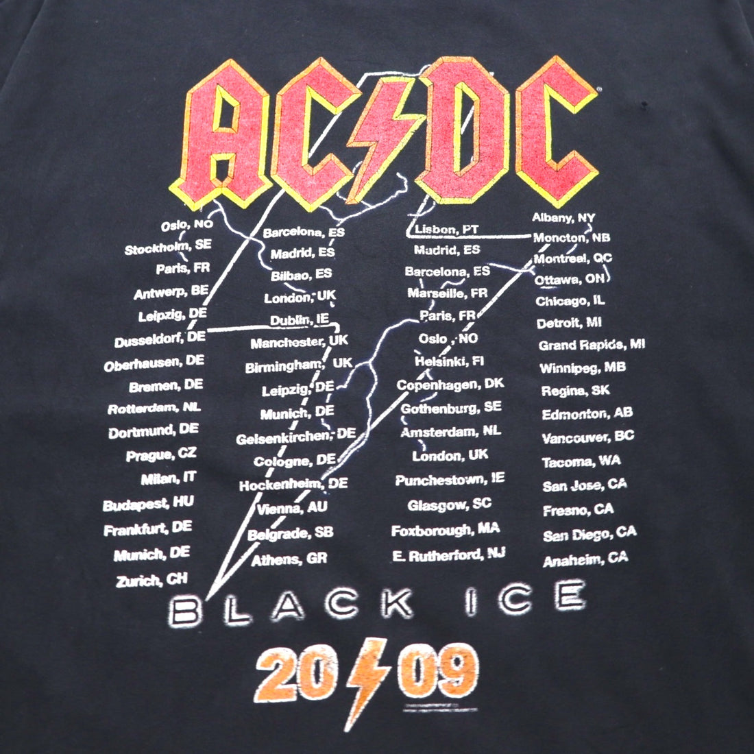 AC/DC ロック バンド Tシャツ XL ブラック コットン BLACK ICE ツアー 両面プリント
