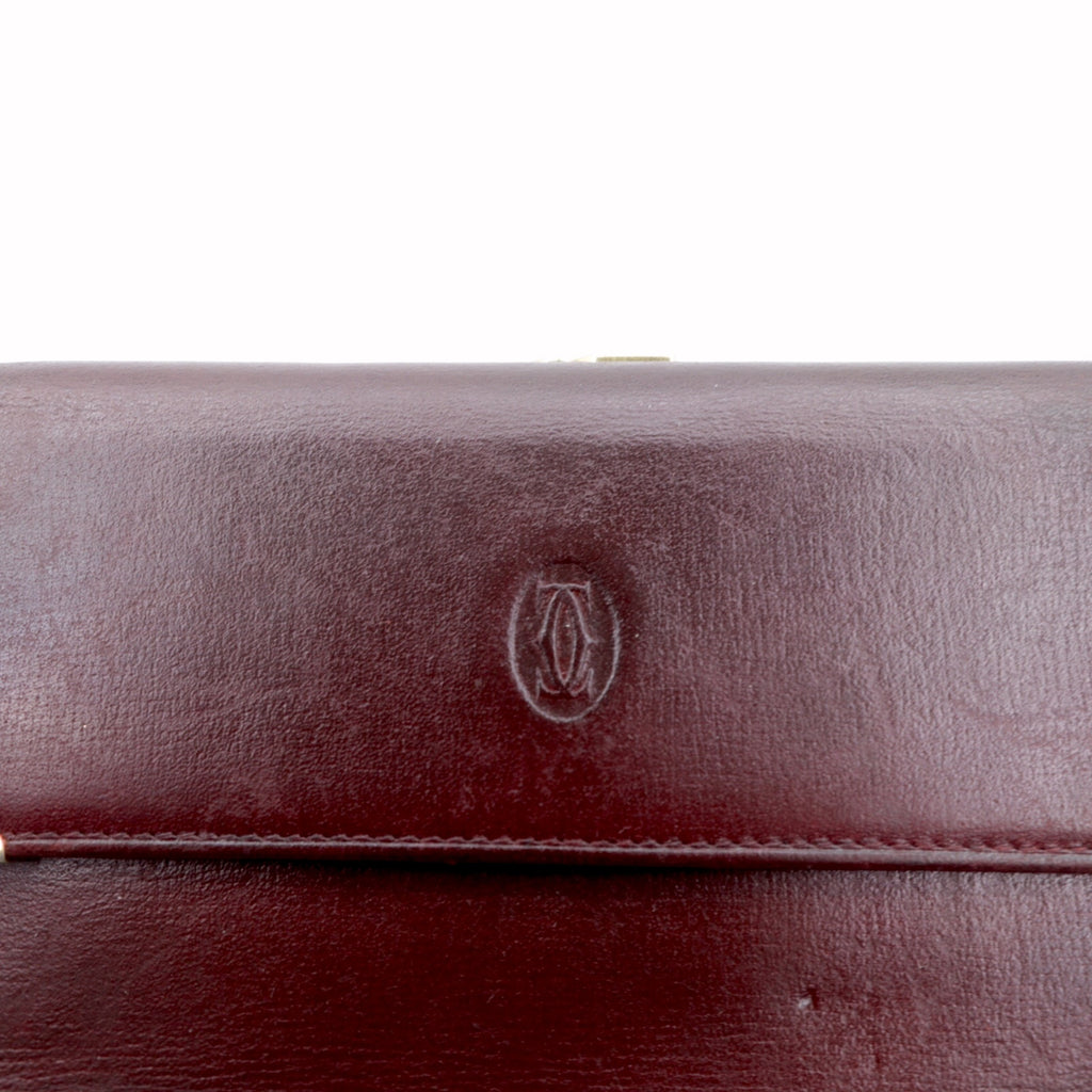 Cartier マストライン がま口 3つ折り財布 ボルドー レザー オールド