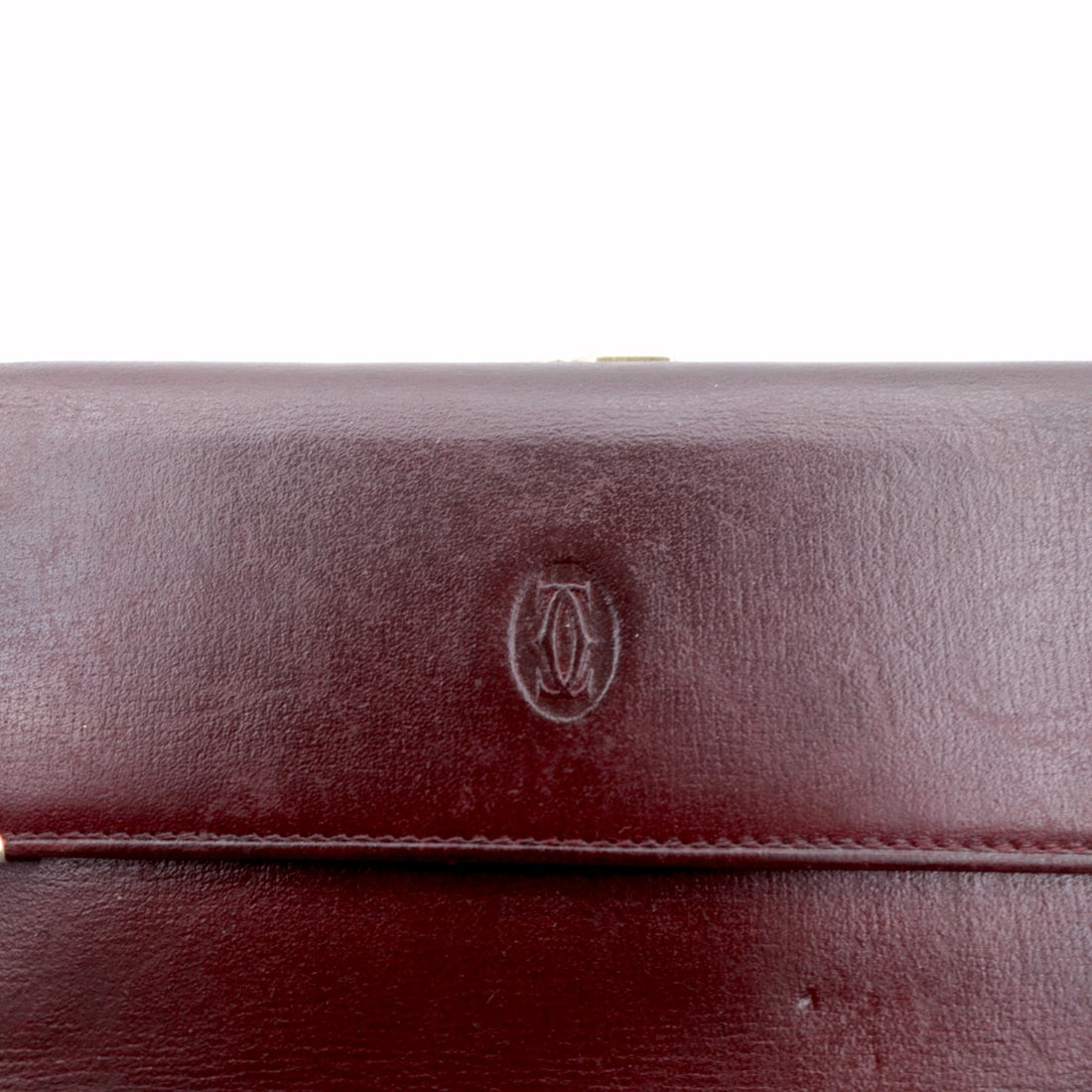 Cartier マストライン がま口 3つ折り財布 ボルドー レザー オールド