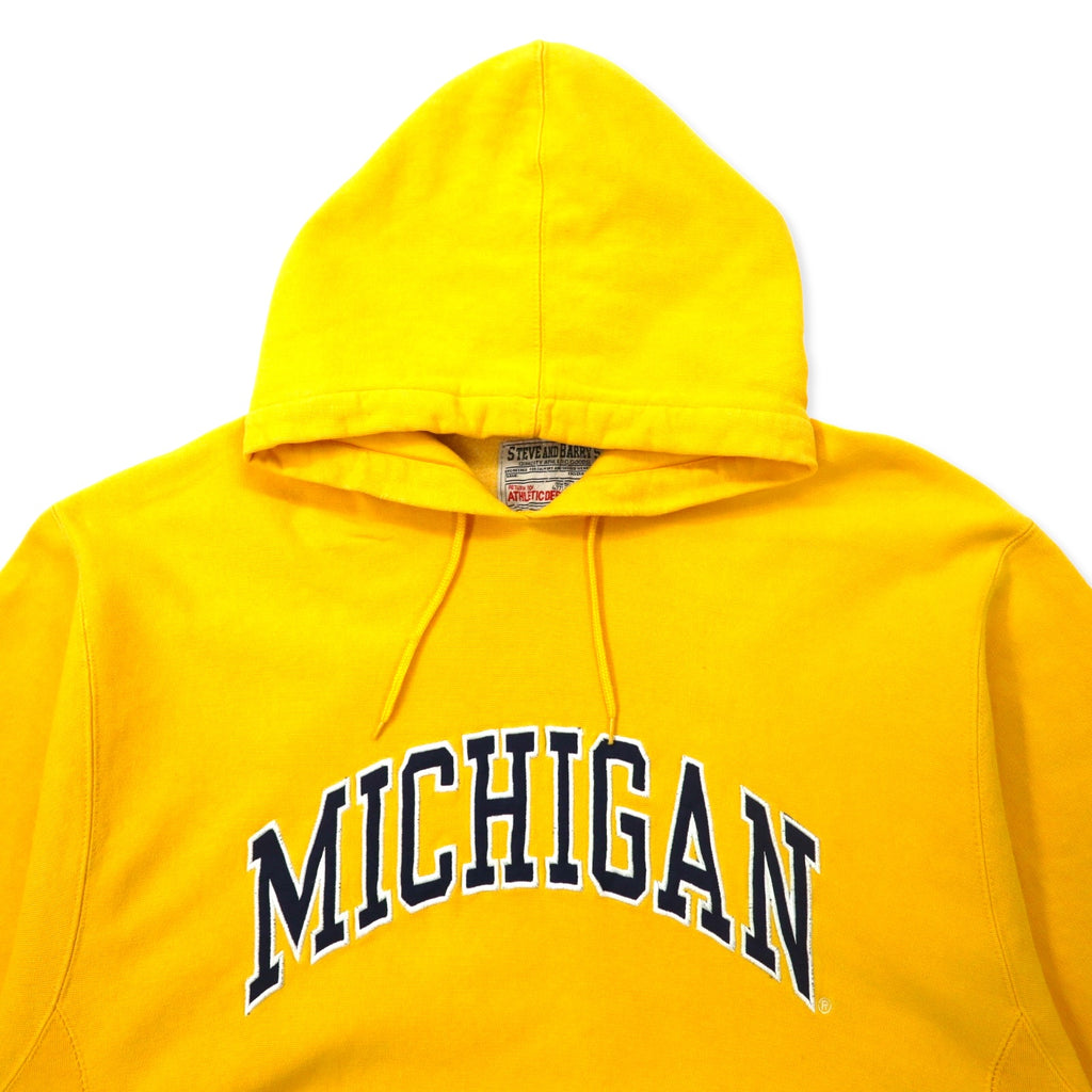 STEVE AND BARRY'S Reverse Weave Pullover Hoodie XL Yellow Cotton College MICHIGAN Arch Logo Big Size