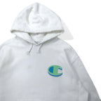 Champion Reverse Weave Pullover Hoodie XL White Cotton Blue Single Tag Reprint REVERSE WEAVE GF68WHC Made in Honduras