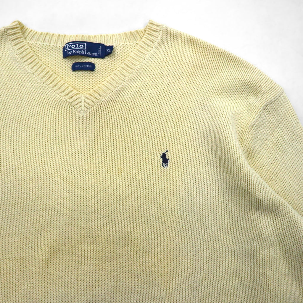 Polo Ralph Lauren 90s V-neck low-gauge cotton knit sweater, size XL, with small pony embroidery