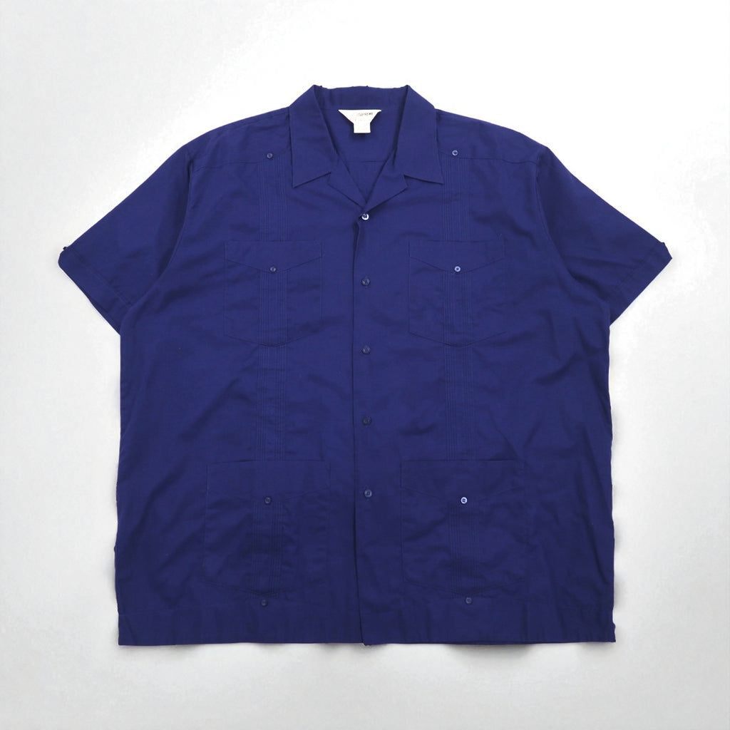 80s SUPREME Open Collar Cuban Shirt, Size 2XL, Navy, Polyester and Cotton