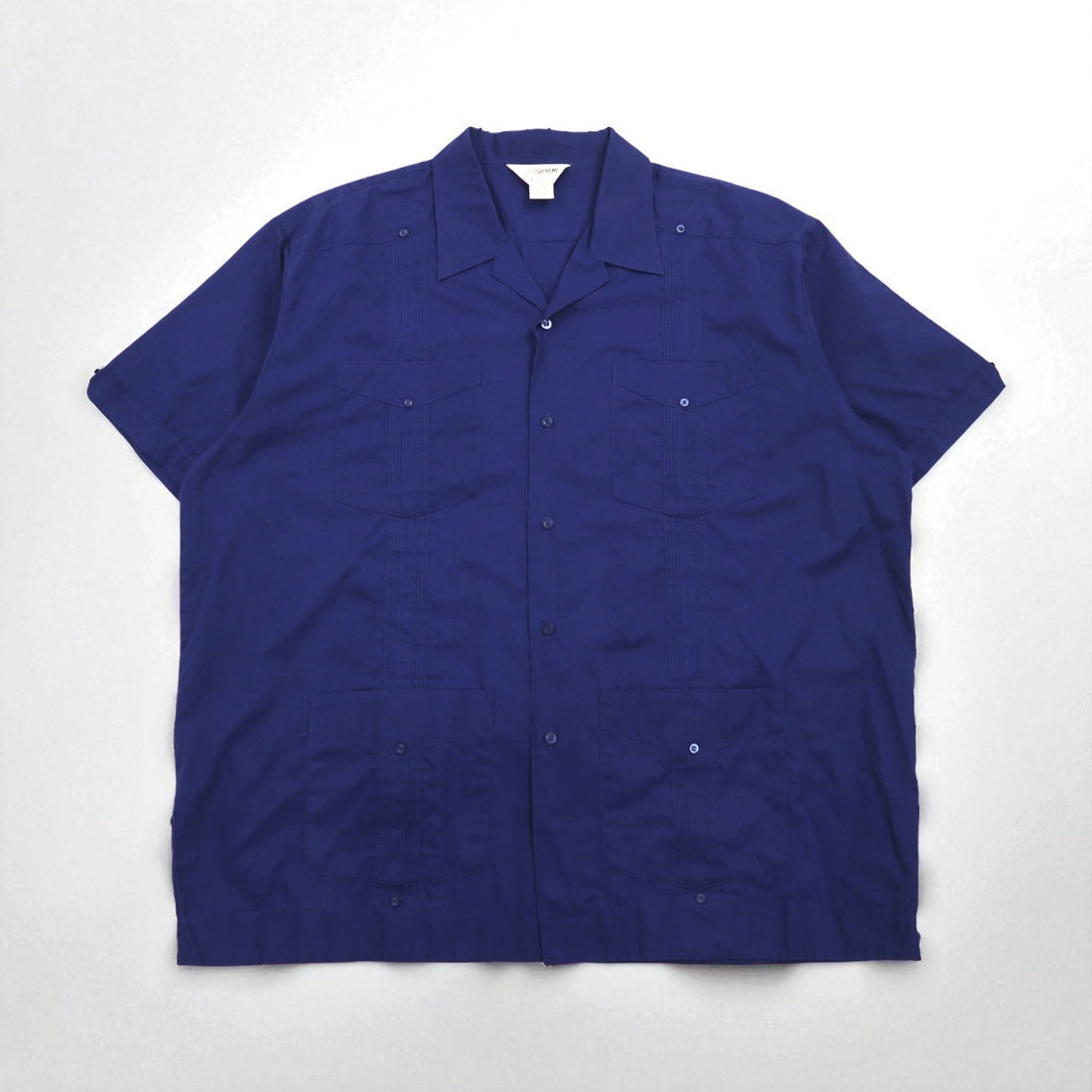 80s SUPREME Open Collar Cuban Shirt, Size 2XL, Navy, Polyester and Cotton