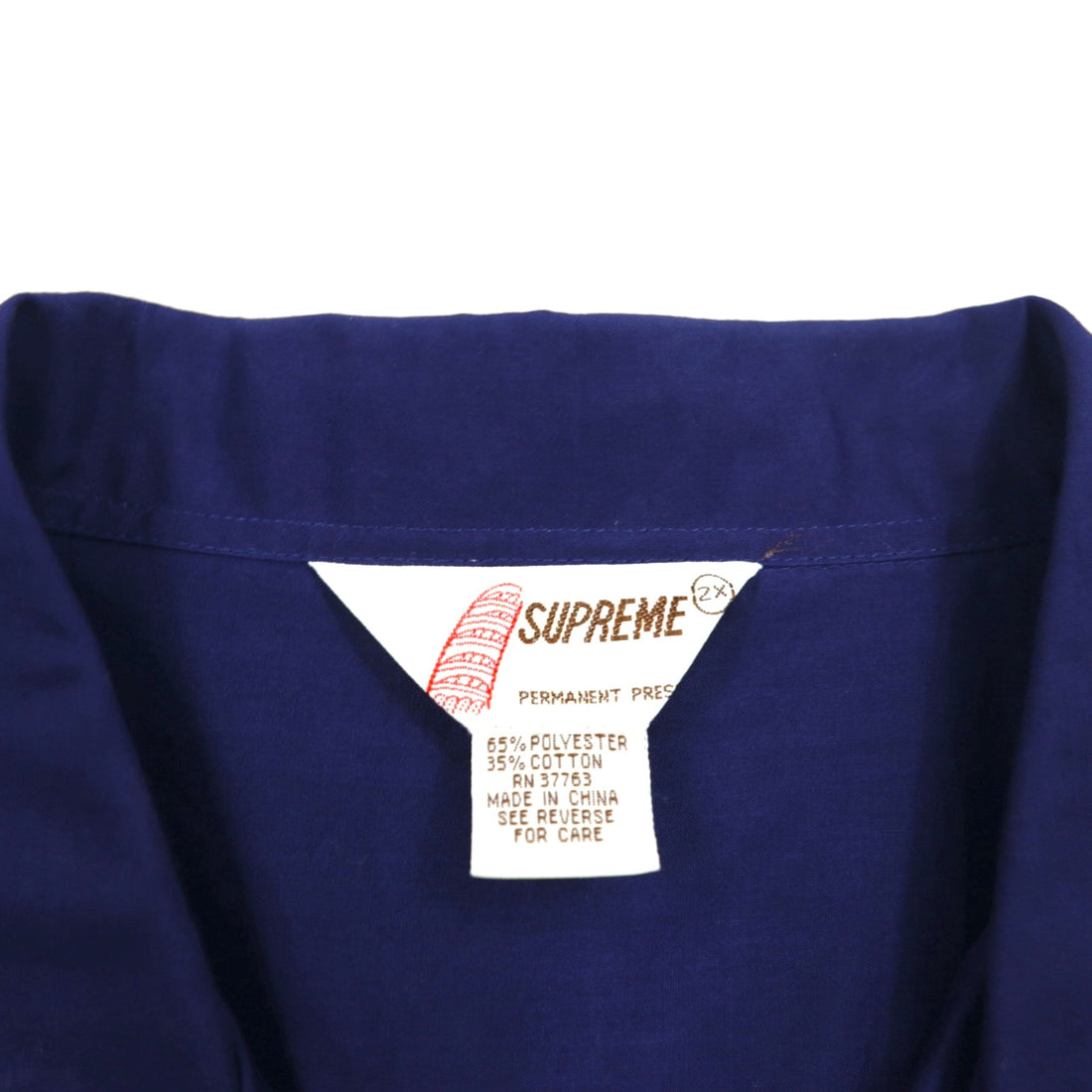 80s SUPREME Open Collar Cuban Shirt, Size 2XL, Navy, Polyester and Cotton