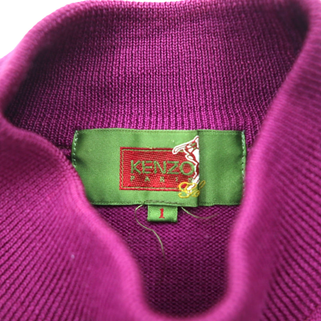 KENZO GOLF 90s mock neck high gauge knit sweater S purple wool one point logo embroidery made in Japan
