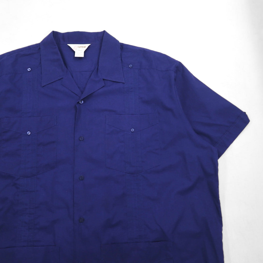 80s SUPREME Open Collar Cuban Shirt, Size 2XL, Navy, Polyester and Cotton