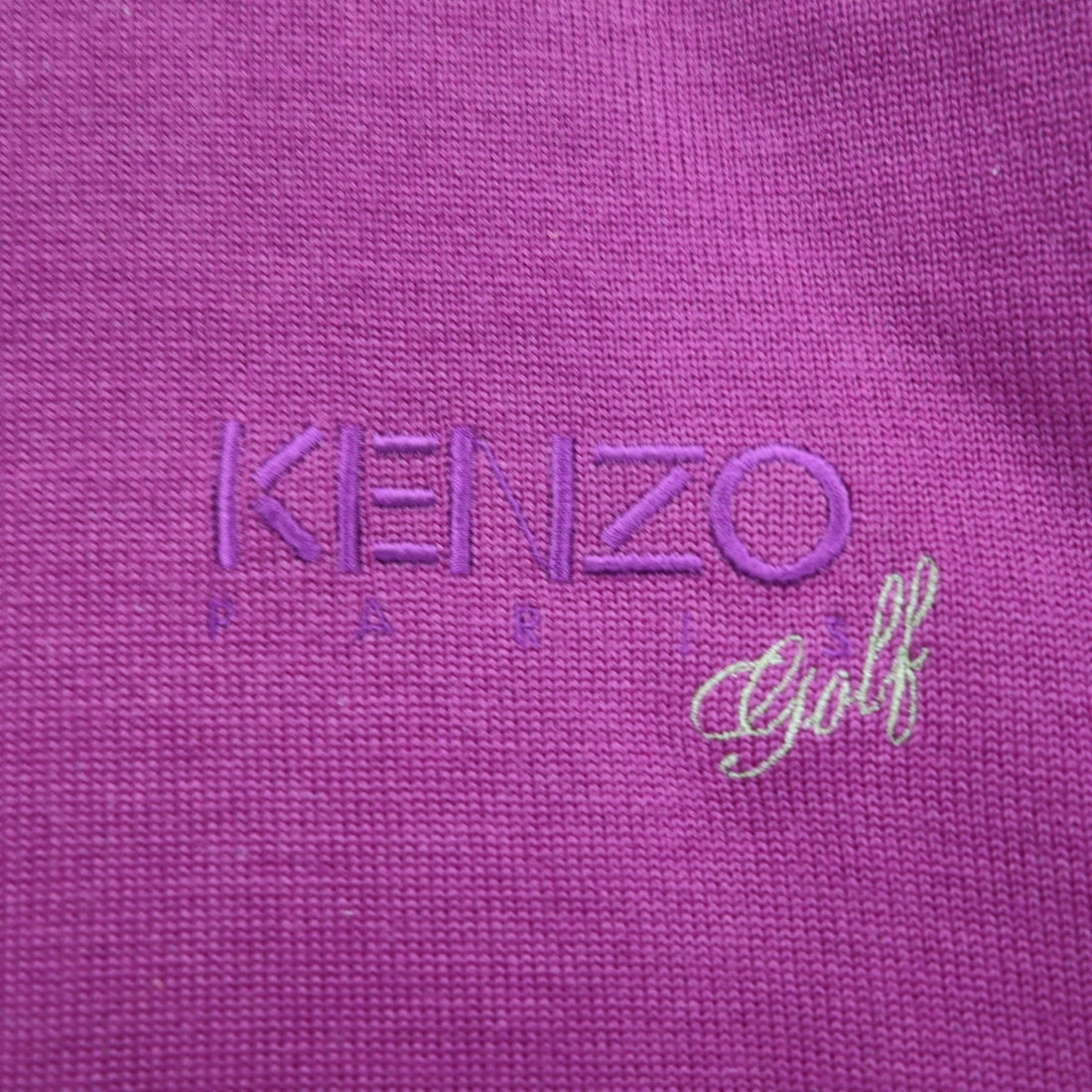 KENZO GOLF 90s mock neck high gauge knit sweater S purple wool one point logo embroidery made in Japan
