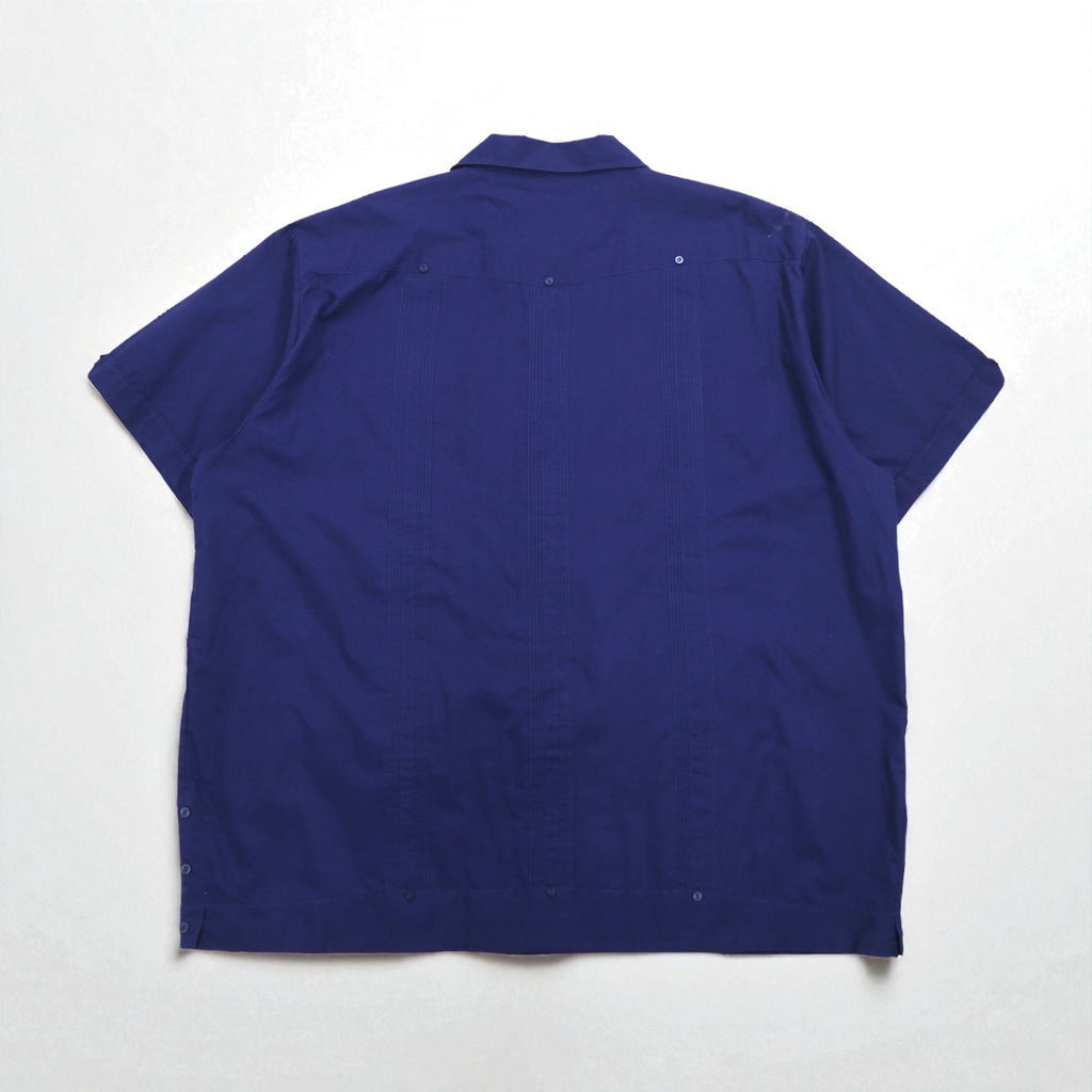 80s SUPREME Open Collar Cuban Shirt, Size 2XL, Navy, Polyester and Cotton