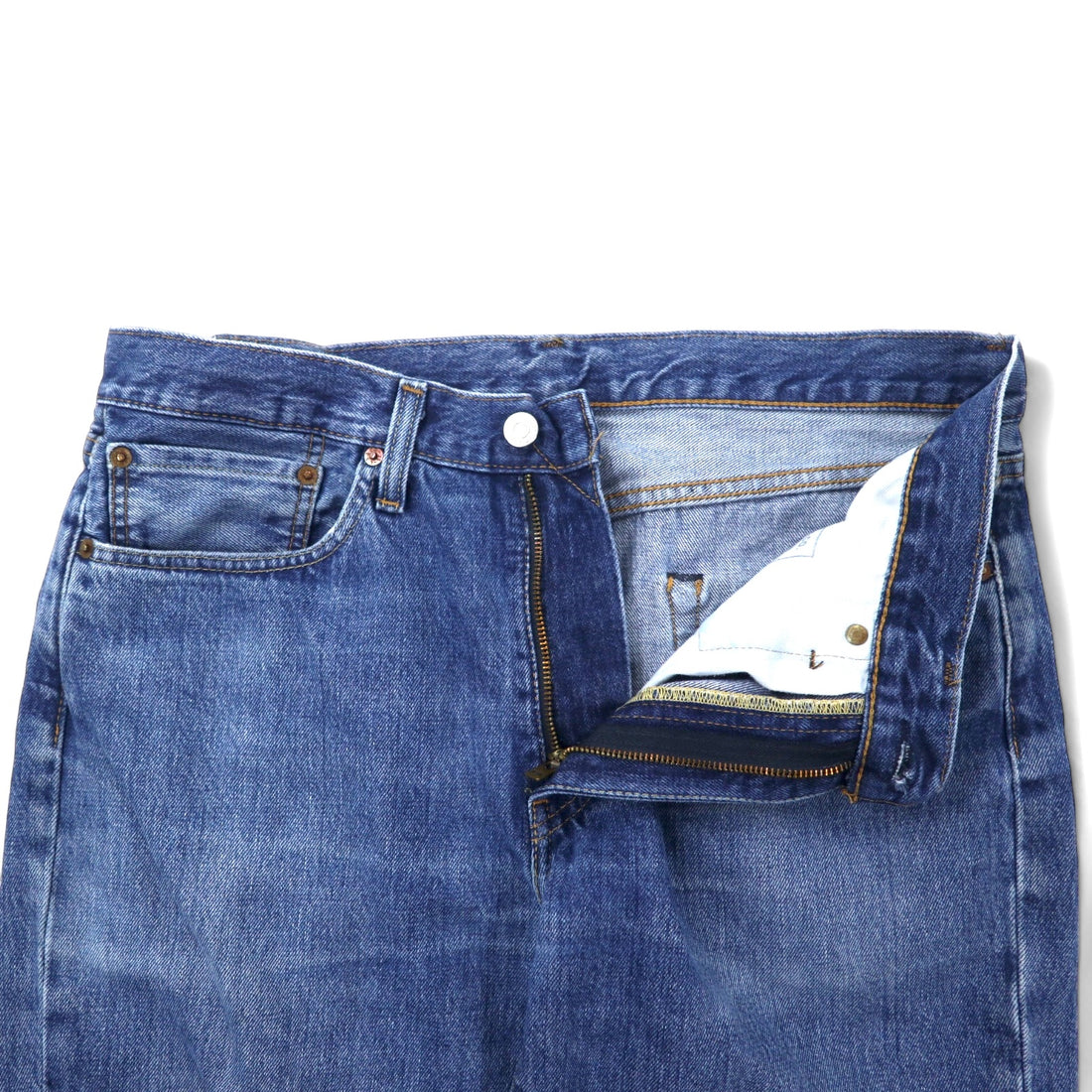 Levi's PREMIUM Big E Denim Pants W88 Blue Cotton Zipper Fly Leather Patch Button Back 8520