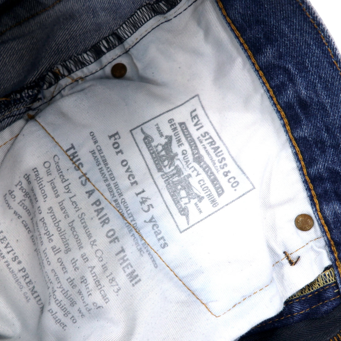 Levi's PREMIUM Big E Denim Pants W88 Blue Cotton Zipper Fly Leather Patch Button Back 8520