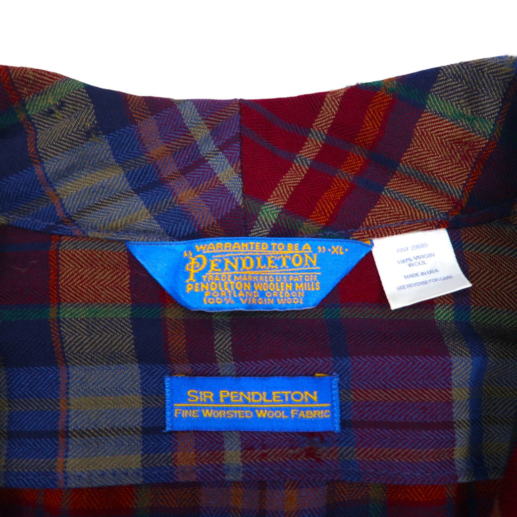 PENDLETON USA-Made Gown, Collarless Coat, XL, Red Wool Check