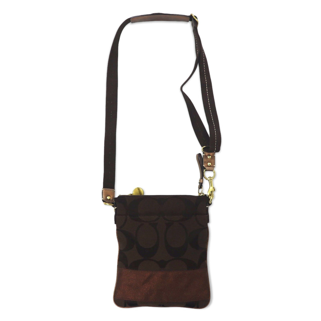 COACH Signature Stripe Swing Pack Shoulder Bag Brown Canvas Leather 40758