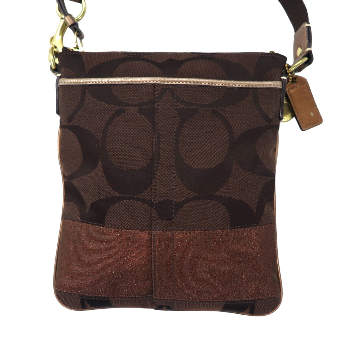 COACH Signature Stripe Swing Pack Shoulder Bag Brown Canvas Leather 40758