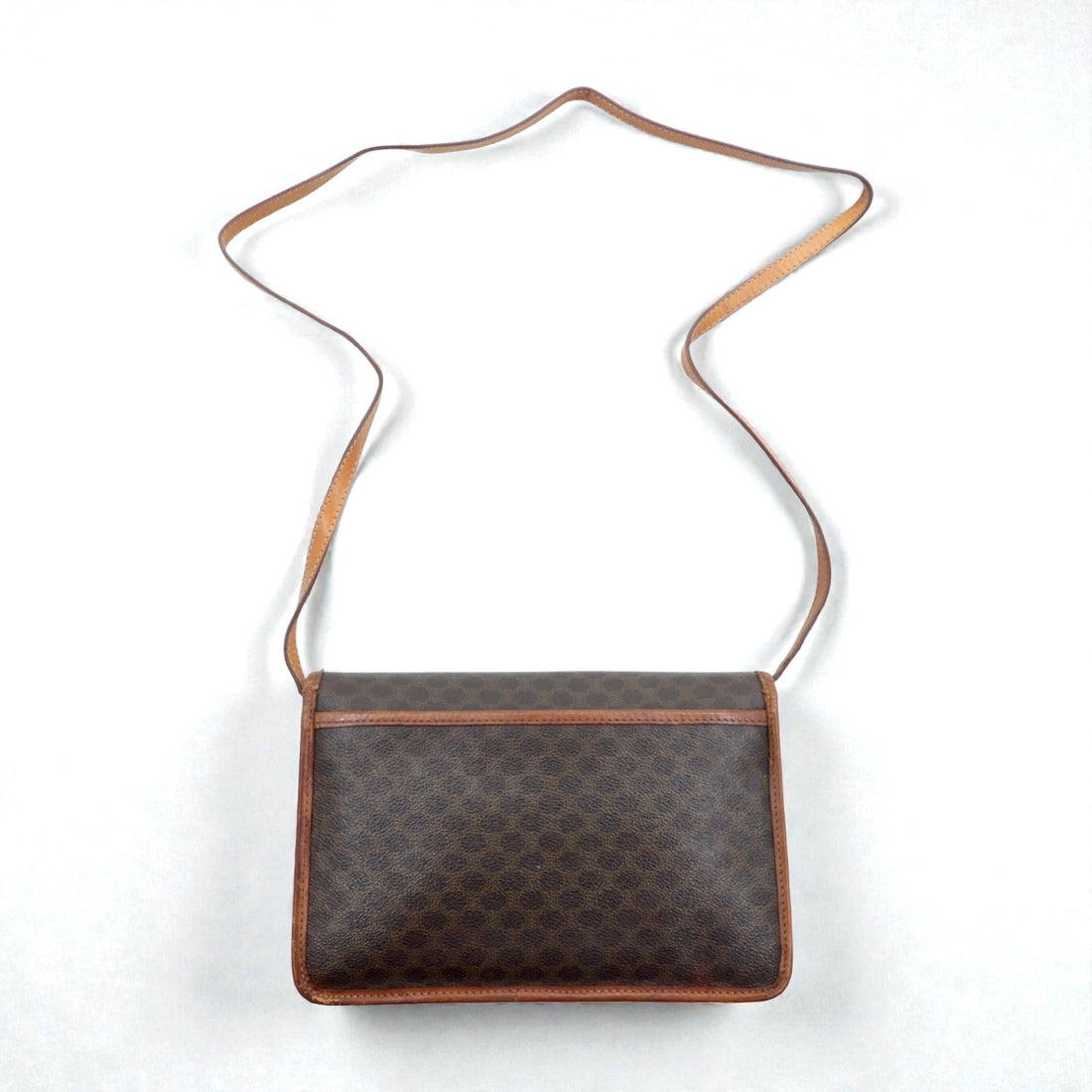 CELINE Shoulder Bag Brown Leather Macadam Pattern Old M90 Made in Italy