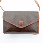 CELINE Shoulder Bag Brown Leather Macadam Pattern Old M90 Made in Italy