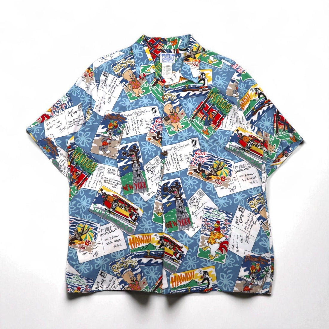 Reyn Spooner × WARNER BROS. ルーニーチューンズ LOONEY TUNES アロハシャツ XL ブルー レーヨン 開襟 オープンカラー 総柄 キャラクター
