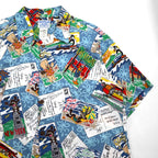 Reyn Spooner × WARNER BROS. ルーニーチューンズ LOONEY TUNES アロハシャツ XL ブルー レーヨン 開襟 オープンカラー 総柄 キャラクター