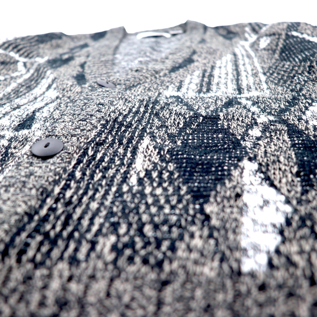 90s Michael Gerald all-over jacquard knit cardigan, M, grey, acrylic