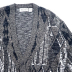 90s Michael Gerald all-over jacquard knit cardigan, M, grey, acrylic