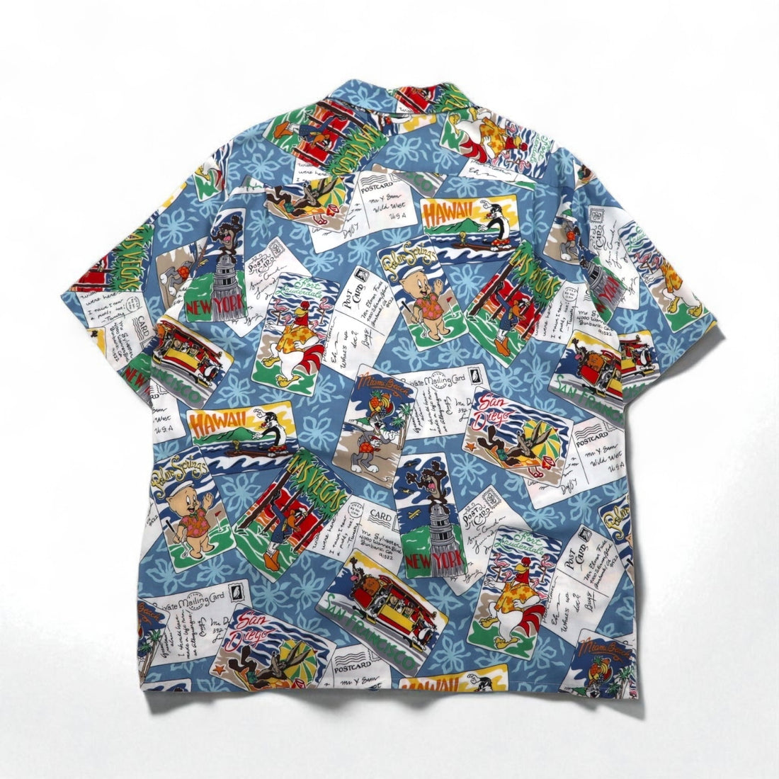 Reyn Spooner × WARNER BROS. ルーニーチューンズ LOONEY TUNES アロハシャツ XL ブルー レーヨン 開襟 オープンカラー 総柄 キャラクター