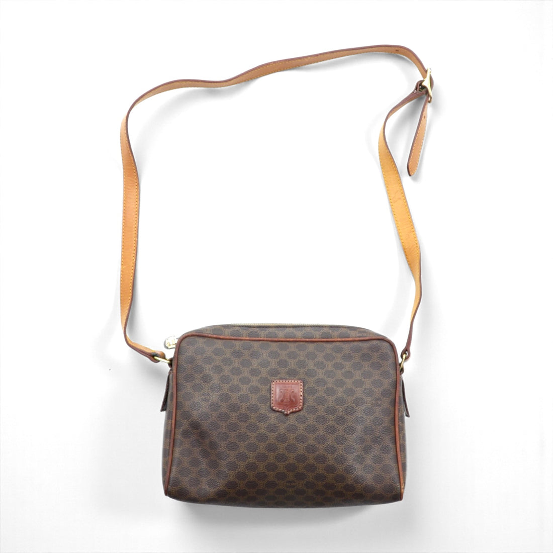 CELINE ショルダーバッグ ブラウン レザー マカダム柄 M06 イタリア製