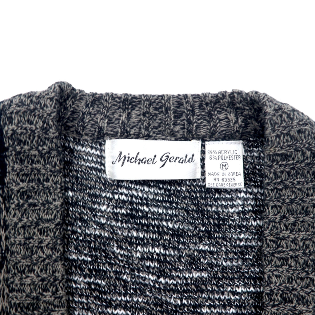 90s Michael Gerald all-over jacquard knit cardigan, M, grey, acrylic