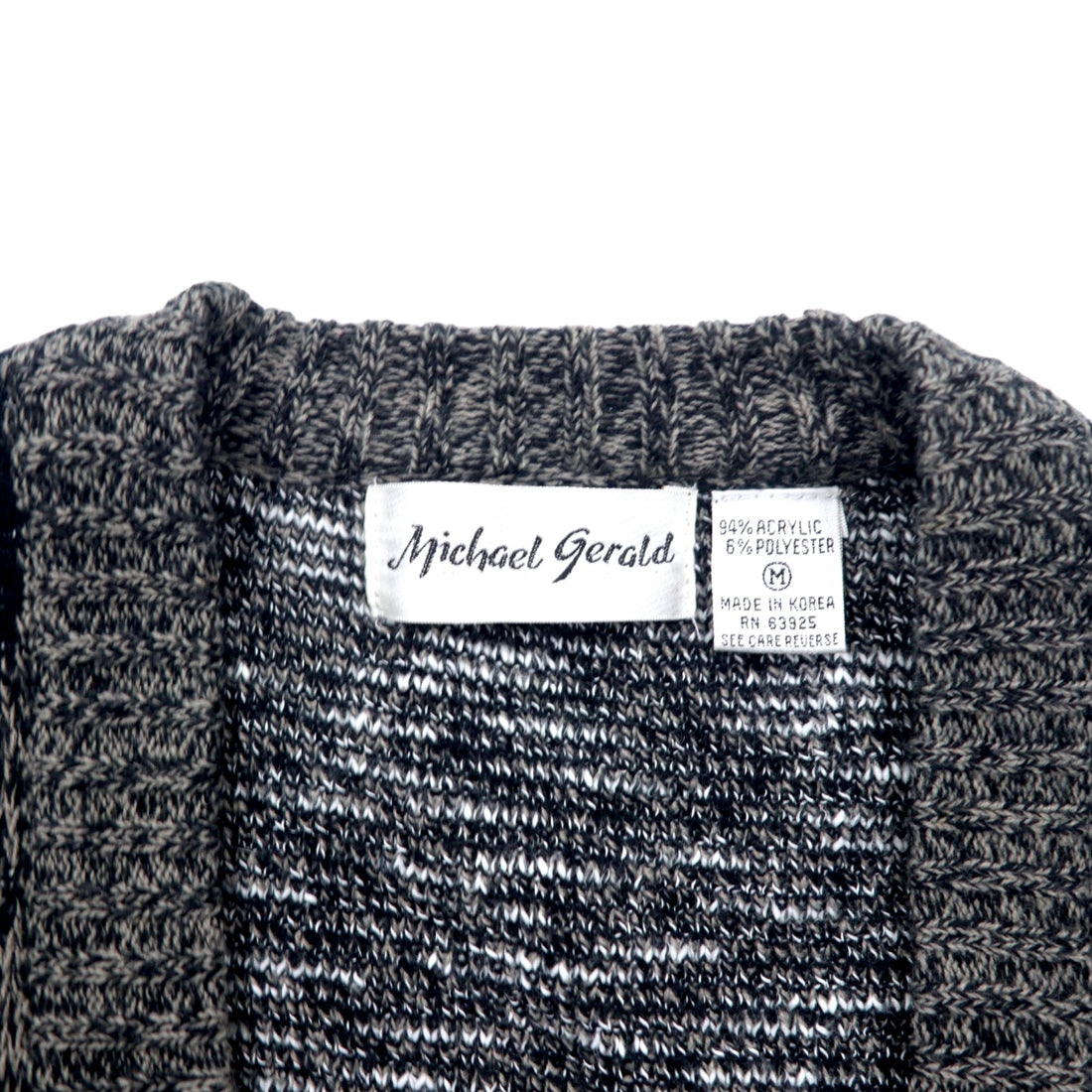 90s Michael Gerald all-over jacquard knit cardigan, M, grey, acrylic