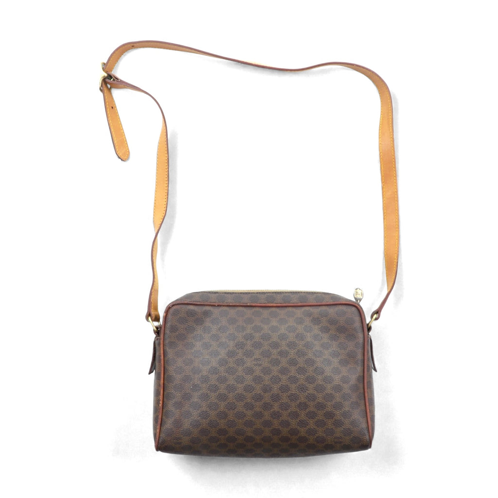 CELINE Shoulder Bag Brown Leather Macadam Pattern M06 Made in Italy