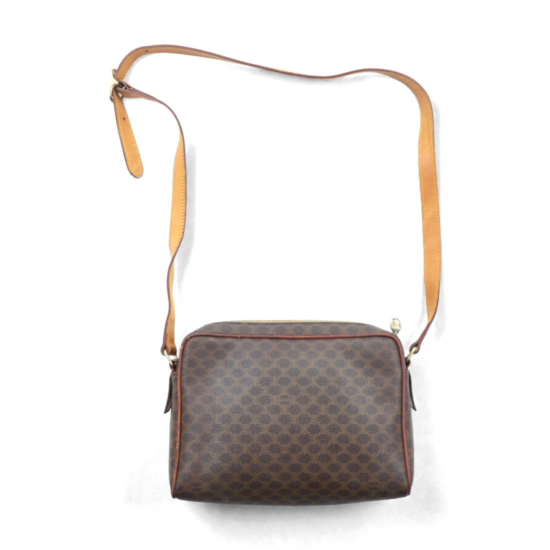 CELINE Shoulder Bag Brown Leather Macadam Pattern M06 Made in Italy