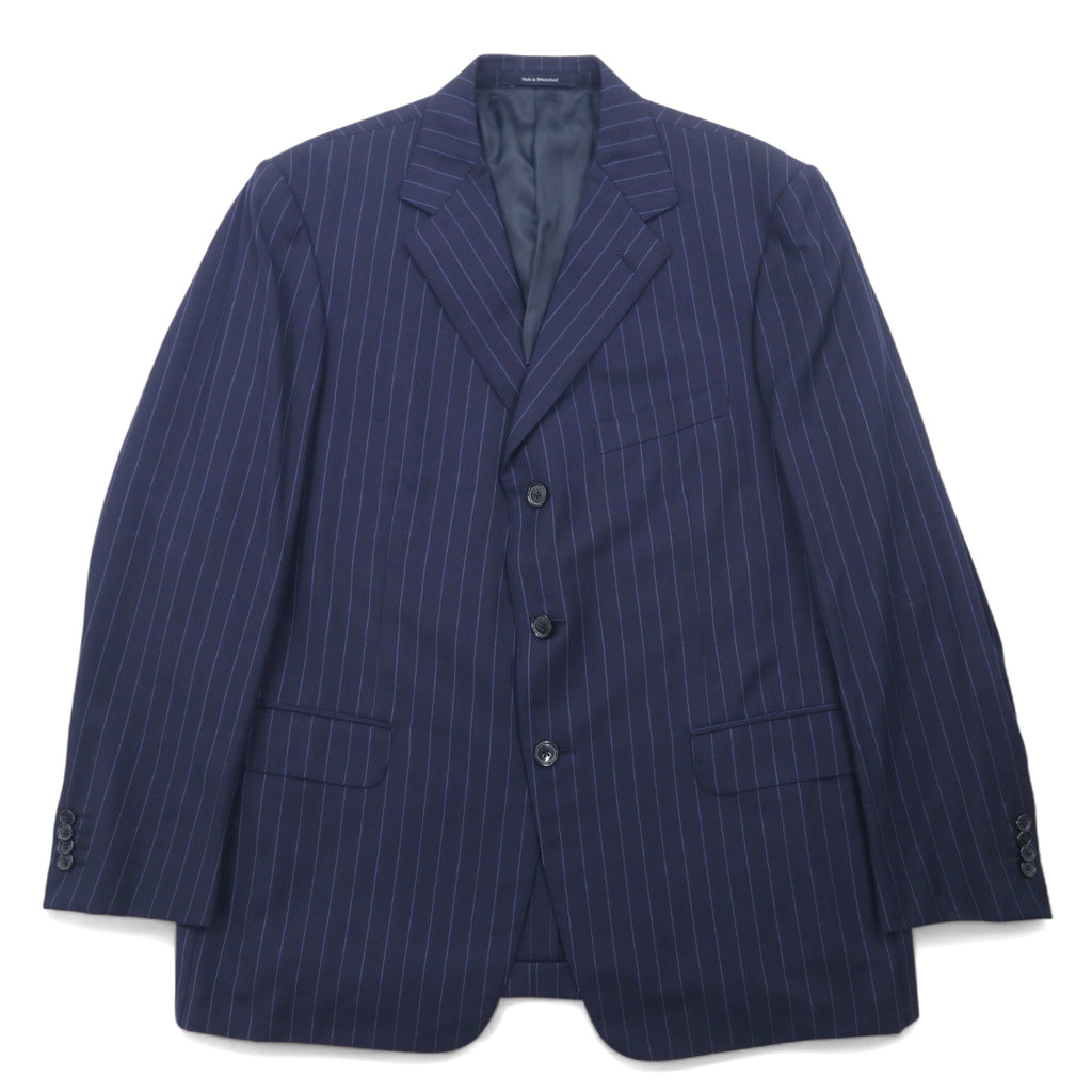 日本然リトテ-古着オンライン-Ermenegildo Zegna スイス製 3B テーラードジャケット L ネイビー ウール ストライプ-Ermenegildo Zegna Switzerland Made 3B Tailored Jacket L Navy Wool Striped