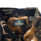 RED HEAD Button-down Shirt L Black Cotton All-over Animal Deer