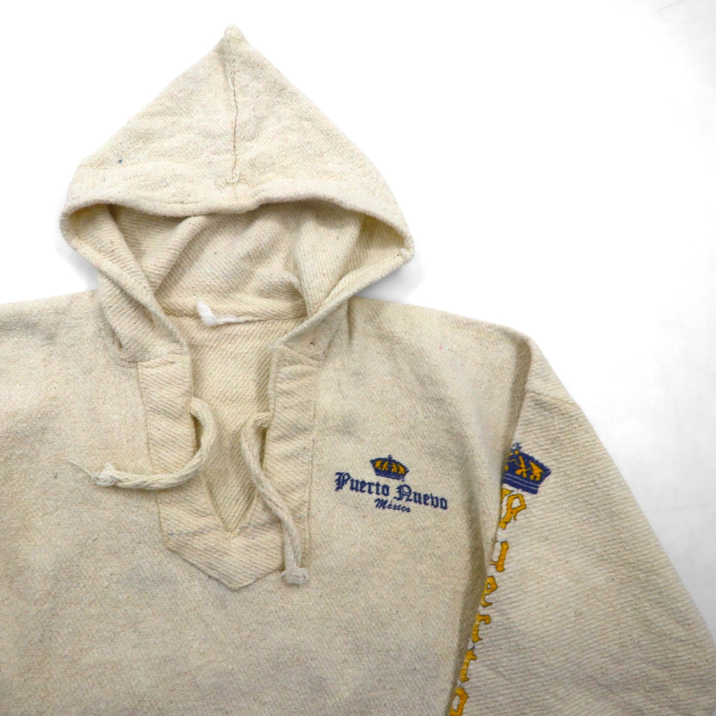 Vintage Mexican Baja Hoodie Corona メキシカン パーカー L ホワイト 袖 バックプリント Puerto Ruebo