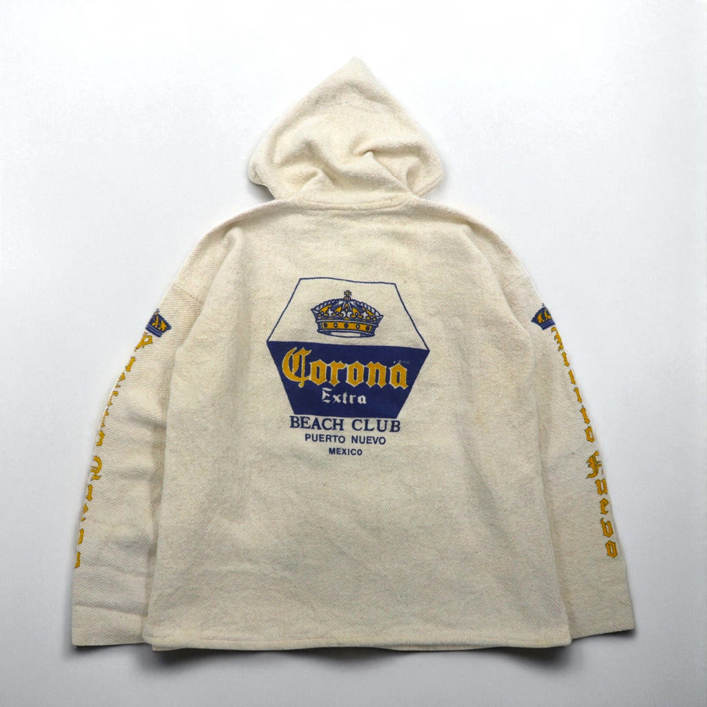 Vintage Mexican Baja Hoodie Corona メキシカン パーカー L ホワイト 袖 バックプリント Puerto Ruebo