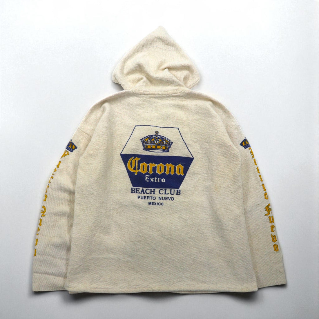 Vintage Mexican Baja Hoodie Corona メキシカン パーカー L ホワイト 袖 バックプリント Puerto Ruebo