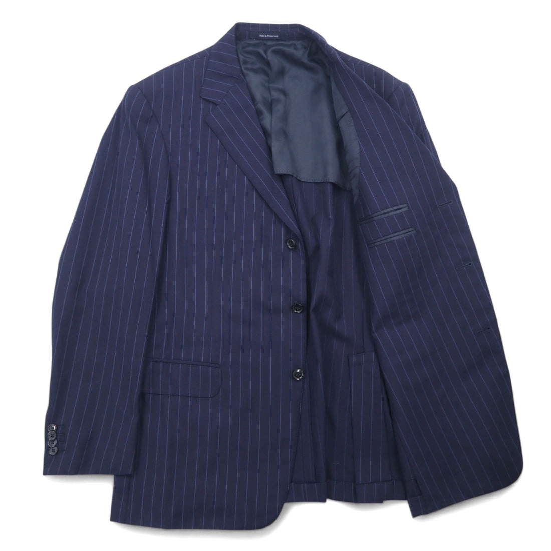Ermenegildo Zegna Swiss Made 3B Tailored Jacket L Navy Wool Stripe