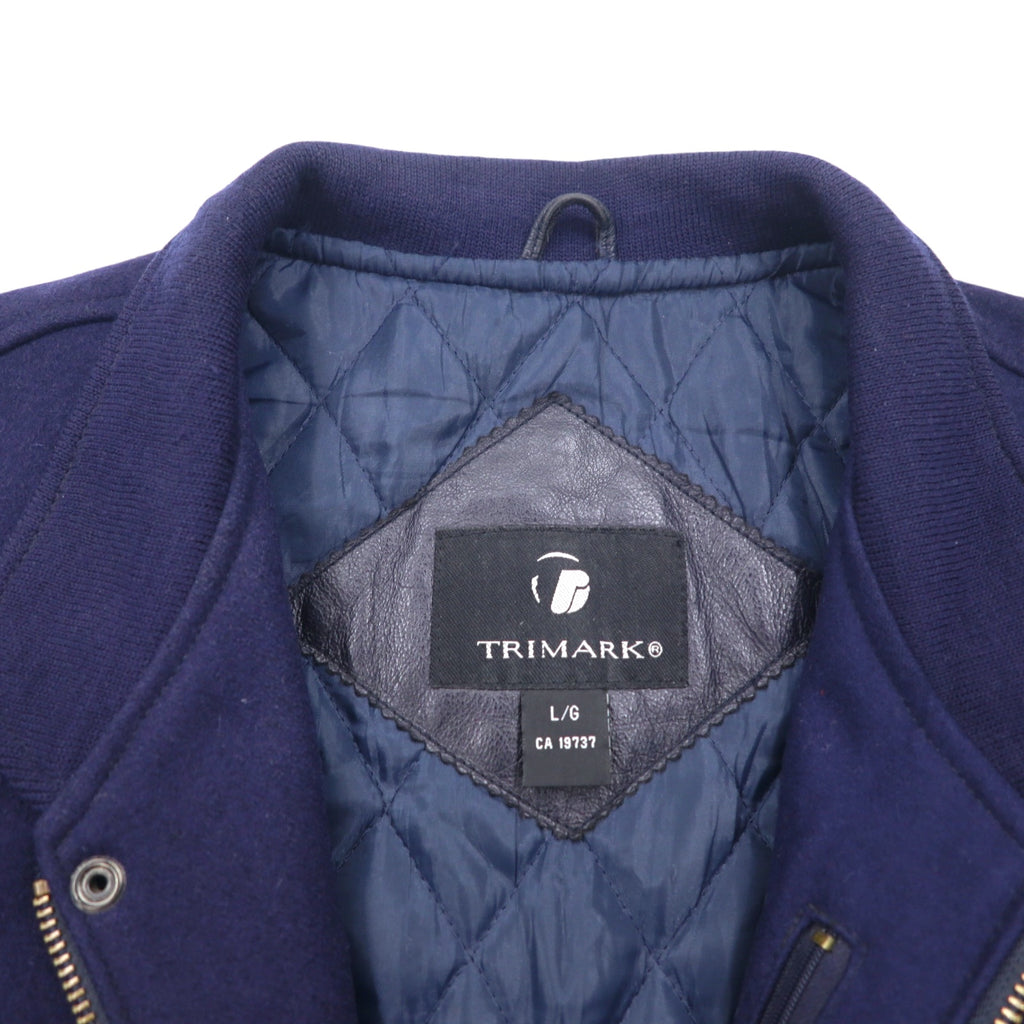 TRIMARK Leather-switched Melton Stadium Jacket L Navy Black Leather Quilted Liner Thunder