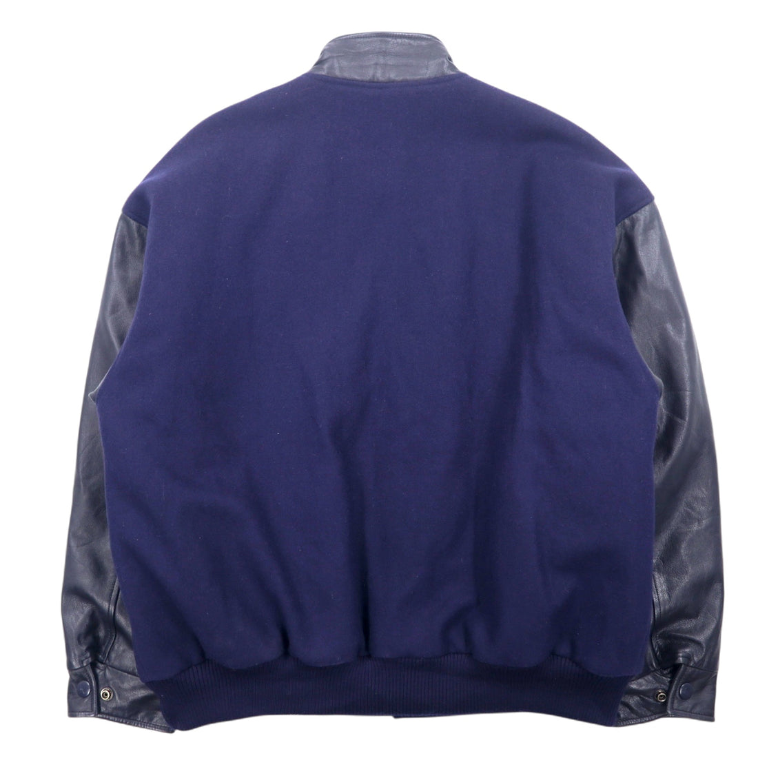 TRIMARK Leather-switched Melton Stadium Jacket L Navy Black Leather Quilted Liner Thunder