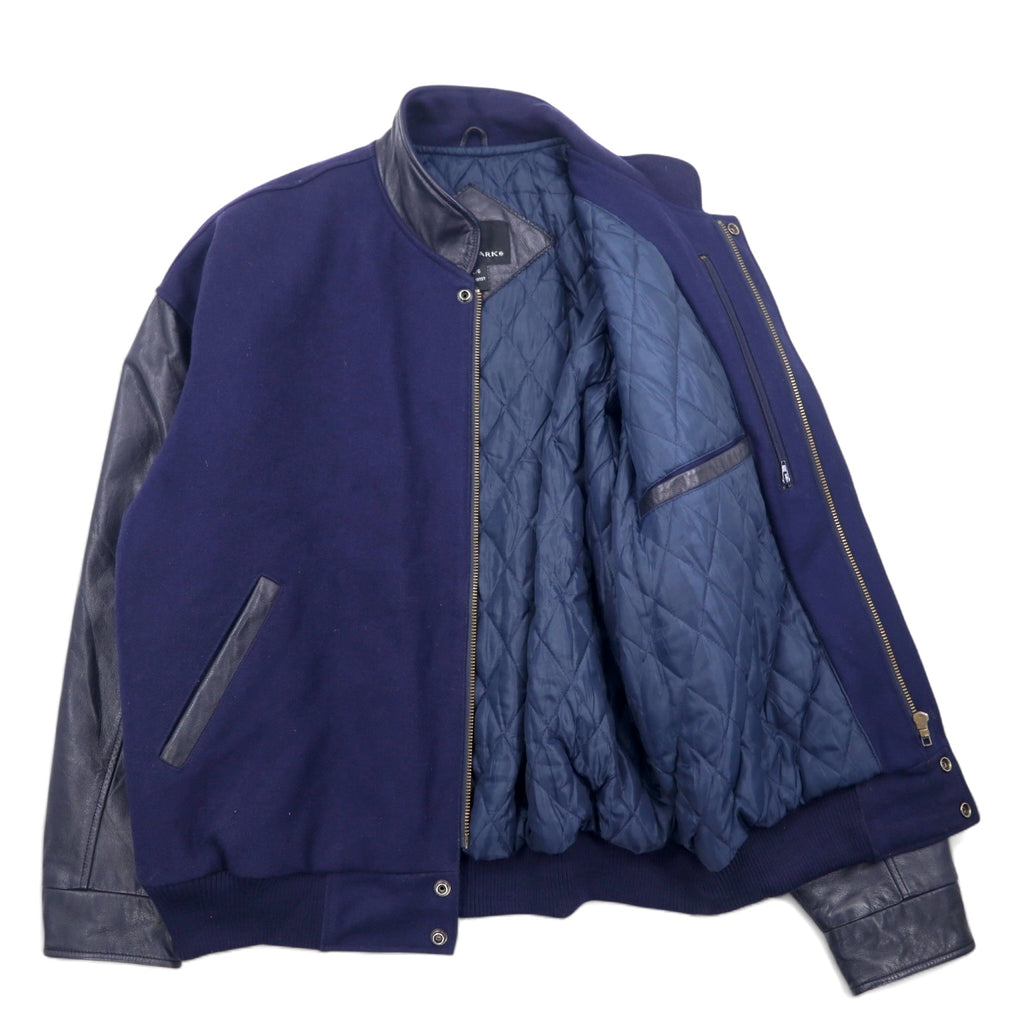 TRIMARK Leather-switched Melton Stadium Jacket L Navy Black Leather Quilted Liner Thunder