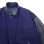 TRIMARK Leather-switched Melton Stadium Jacket L Navy Black Leather Quilted Liner Thunder