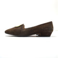 CELINE Suede Leather Flat Pumps Slip-ons 22.5cm Logo Hardware Old Made in Italy