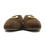 CELINE Suede Leather Flat Pumps Slip-ons 22.5cm Logo Hardware Old Made in Italy