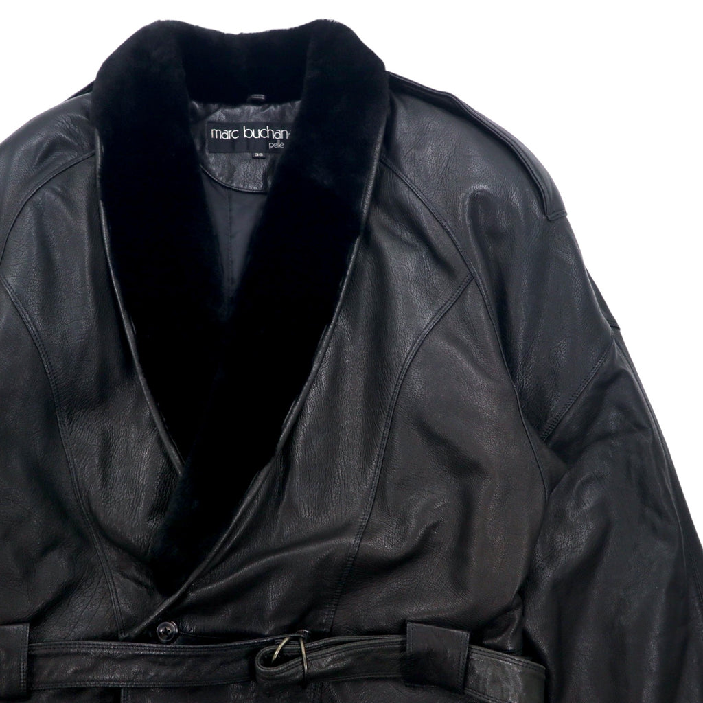 90年代 ペレペレ marc buchanan pelle pelle レザー ショールカラー ギャングコート M ブラック 牛革 襟ファー エポレット ベルト付き