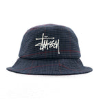 stussy bucket hat L/XL grey houndstooth check stock logo embroidery Big Logo Check Bucket Hat