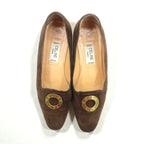 CELINE Suede Leather Flat Pumps Slip-ons 22.5cm Logo Hardware Old Made in Italy